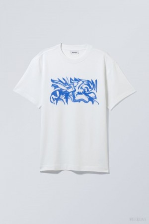 Weekday Oversized Grafiką Printed T-shirt Niebieskie | CBVS3925