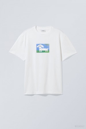 Weekday Oversized Grafiką Printed T-shirt Paper Dog | FMWZ4052