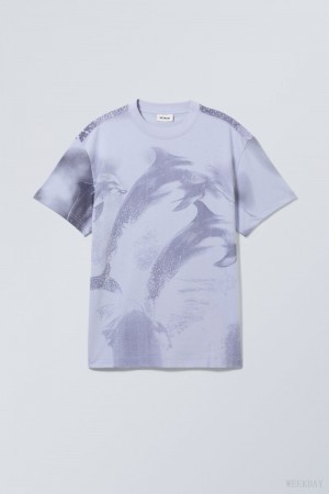 Weekday Oversized Grafiką Printed T-shirt Jumping Dolphins | HJGG1360