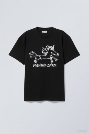 Weekday Oversized Grafiką Printed T-shirt Midnight Spirit | OQRB3593