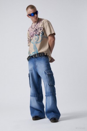 Weekday Oversized Grafiką Printed T-shirt Beżowe | TJFK2681