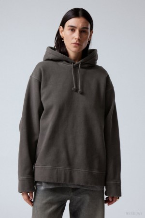 Weekday Oversized Heavyweight Hoodie Czarne | KNOA4328