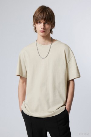 Weekday Oversized Heavyweight T-shirt Beżowe | DPZC6489