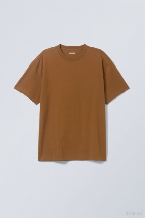 Weekday Oversized Heavyweight T-shirt Brązowe | YUWP8354