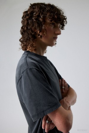 Weekday Oversized Heavyweight T-shirt Ciemny Niebieskie | JWAD8784