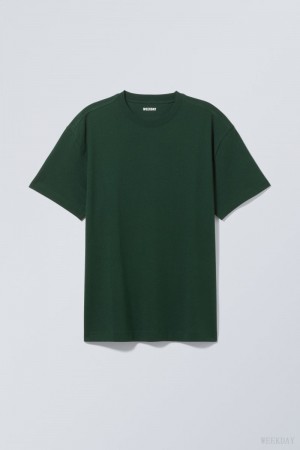 Weekday Oversized Heavyweight T-shirt Ciemny Zielone | MGWP3074
