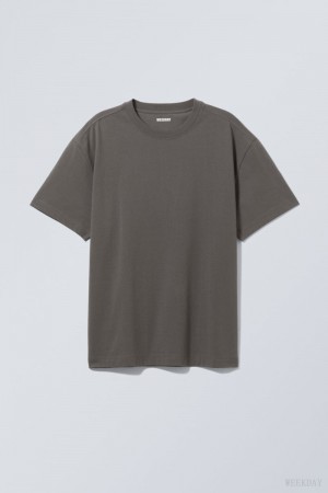 Weekday Oversized Heavyweight T-shirt Ciemny Szare | OKXH4228
