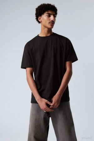 Weekday Oversized Heavyweight T-shirt Czarne | QEAN4675