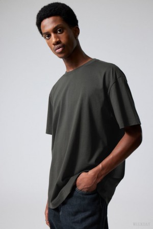 Weekday Oversized Heavyweight T-shirt Czarne | YGMP7841