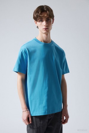 Weekday Oversized Heavyweight T-shirt Głęboka Niebieskie | YNZW0177