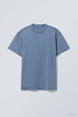 Weekday Oversized Heavyweight T-shirt Niebieskie | NELX9624