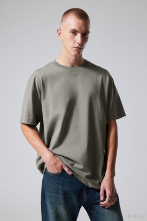 Weekday Oversized Heavyweight T-shirt Szare | GYHC6471