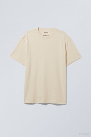 Weekday Oversized Linen Mix T-Shirt Oat Melange | DUDL0139