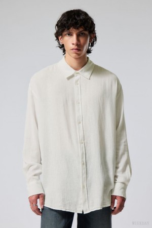Weekday Oversized Linen Shirt Białe | WUFR2722