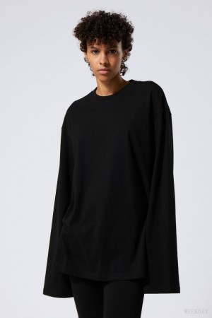 Weekday Oversized Long Sleeve T-shirt Czarne | SDGT3062