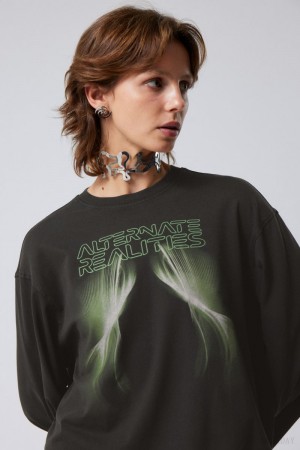 Weekday Oversized Printed Long Sleeve T-shirt Alternate Realitites | CSAI8221