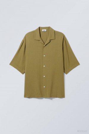 Weekday Oversized Resort Krótkie Sleeve Shirt Khaki | DWVC7785