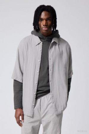 Weekday Oversized Structured Krótkie Sleeve Shirt Szare | PFYW1394