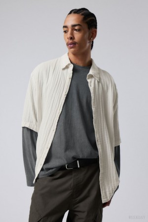 Weekday Oversized Structured Krótkie Sleeve Shirt Ecru | CFRY3109