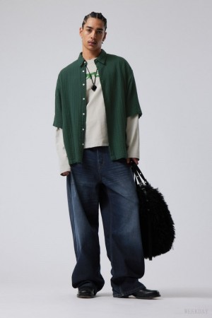 Weekday Oversized Structured Krótkie Sleeve Shirt Ciemny Zielone | FCDZ9423