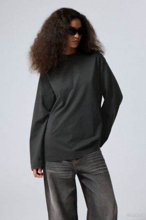 Weekday Oversized Washed Long Sleeve Top Szare | IWVB5422