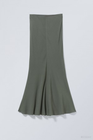 Weekday Paige Long Skirt Ciemny Khaki Zielone | VTLQ7231