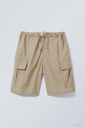 Weekday Parachute Loose Cargo Shorts Beżowe | PVJY8013