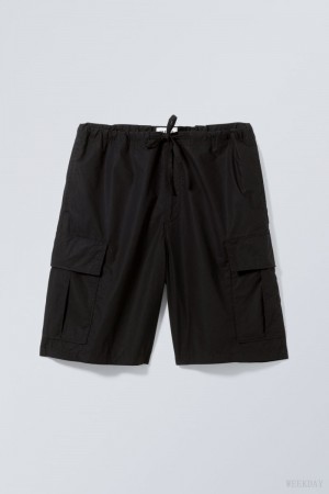 Weekday Parachute Loose Cargo Shorts Czarne | DSCS0701