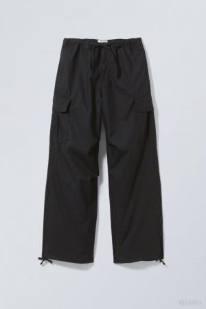 Weekday Parachute Loose Cargo Trousers Czarne | PCKT7417
