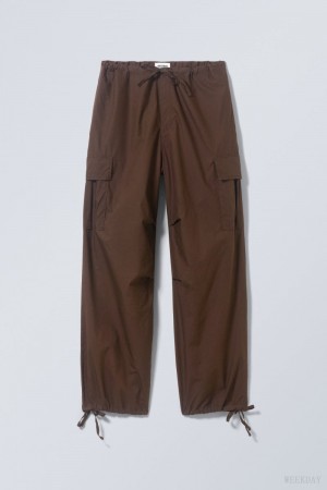 Weekday Parachute Loose Cargo Trousers Ciemny Brązowe | LLHZ1402