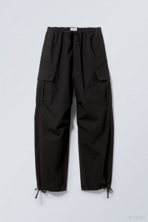Weekday Parachute Loose Cargo Trousers Czarne | QOOI2664
