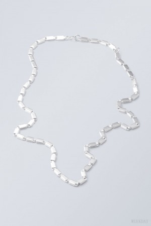 Weekday Płaskie Necklace Srebrne | KIAG8371