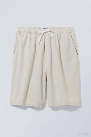 Weekday Patrik Loose Linen Shorts Beżowe | ONAI1146