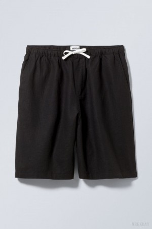 Weekday Patrik Loose Linen Shorts Czarne | ASSE4839