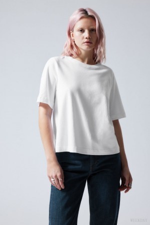 Weekday Perfect Boxy T-shirt Białe | ZIIL6381