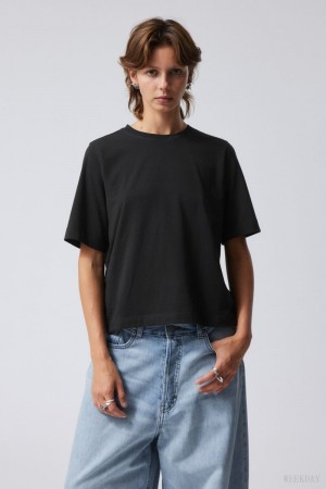 Weekday Perfect Boxy T-shirt Czarne | MWCC1262