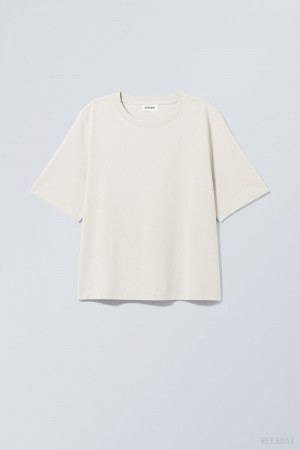 Weekday Perfect Boxy T-shirt Głęboka Beżowe | UFMR2077