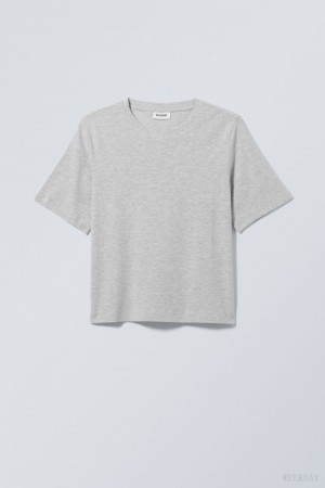 Weekday Perfect Boxy T-shirt Głęboka Szare | SVHJ4242