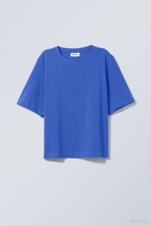 Weekday Perfect Boxy T-shirt Jasny Niebieskie | LCRD8108