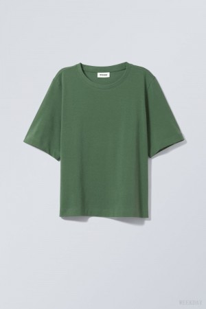 Weekday Perfect Boxy T-shirt Zielone | RXLL5737