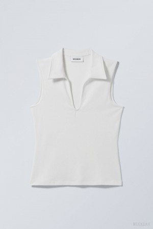 Weekday Phoebe Polo Top Białe | JONT3568