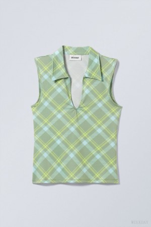Weekday Phoebe Polo Top Zielone | LABW3786