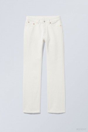 Weekday Pin Mid Prosty Jeans Białe | QLOA3896