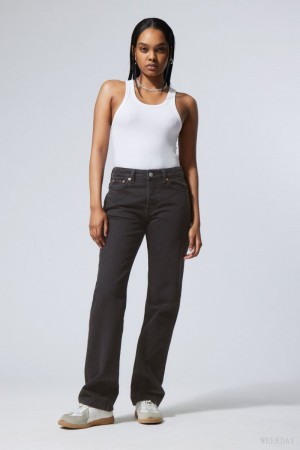 Weekday Pin Mid Prosty Jeans Czarne | KQDO2416