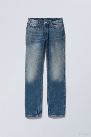 Weekday Pin Mid Prosty Jeans Niebieskie | HMTT7709