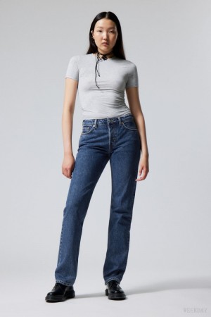 Weekday Pin Mid Prosty Jeans Niebieskie | LXJZ4076