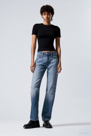 Weekday Pin Mid Prosty Jeans Niebieskie | XXLD8911
