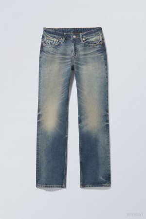 Weekday Pin Mid Prosty Jeans Niebieskie | VBUA6956
