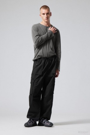 Weekday Piper Loose Cargo Trousers Czarne | HLVD7437