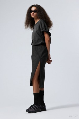 Weekday Priscilla Mid Skirt Ciemny Szare | DGJA9868